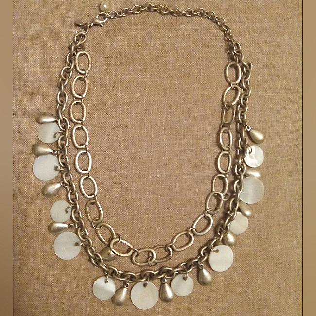 Premiere Designs Double Chain Mop Silver/Pewter Tone Disc/Teardrop Necklace